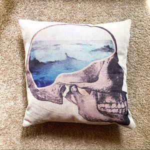 Urban Boho Tweed Beige Skull Accent Pillow Decor